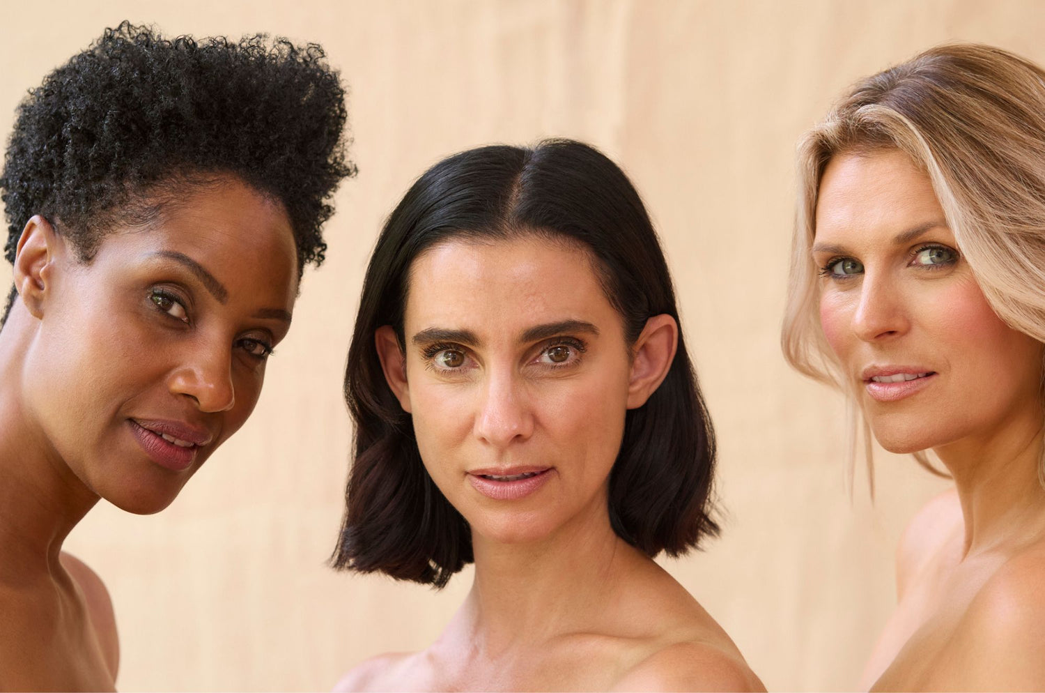 Three confident women smiling, showing results with FaceSculpter